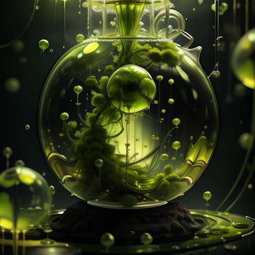 no humans, green theme, bubble, still life, blurry, green background, air bubble <lora:algae:1>