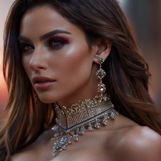 (masterpiece:1.2), (best quality,:1.2), 8k, HDR, ultra detailed, ((photorealistic)), professional light, cinematic lighting, fashion photography, ambient lighting, face lighting, Gemma, <lora:Gemma-10:1>, dynamic pose, earrings, choker, messy and long hair, dark makeup, ((portrait shot)), OverallDetail, fhanddetail, ffacedetail, <lora:detail_slider_v4:3>, looking at viewer,