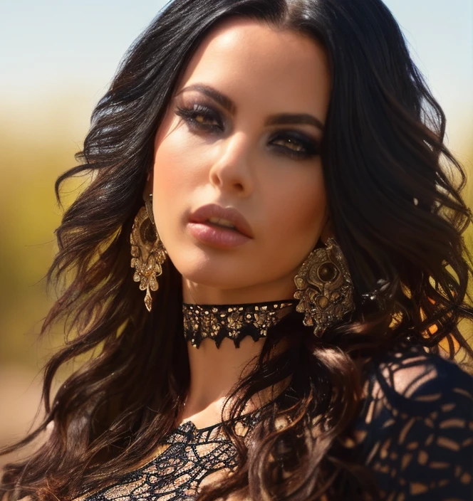 (masterpiece:1.2), (best quality,:1.2), 8k, HDR, ultra detailed, ((photorealistic)), professional light, cinematic lighting, fashion photography, ambient lighting, face lighting, Brandy, <lora:Brandy-10:1>, dynamic pose, earrings, choker, messy and long hair, dark makeup, ((portrait shot)), OverallDetail, fhanddetail, ffacedetail, <lora:detail_slider_v4:2>, looking at viewer