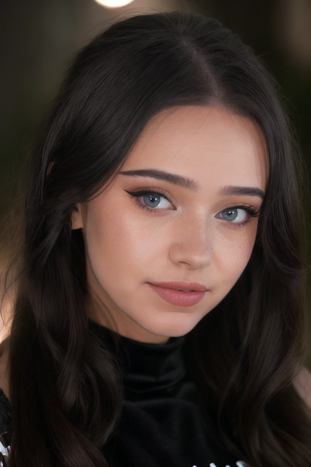 a  headshot portrait of lydiaviolet, portrait photography, 3 point backlight, diffused lighting, a close up RAW format high quality photograph, overast dark morning, ( outdoors:1.2) Fujifilm X-E4, Fuji 75mm f1.2 lens, <lora:lydiaviolet:1>