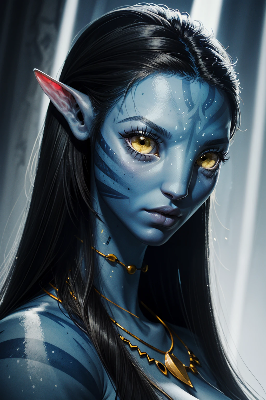 ((ultra detailed, masterpiece, best quality))
<lora:AvatarNeytiri-000009:0.9>
AvatarNeytiri, 1girl, solo, black hair, yellow eyes, blue skin, jewelry, portrait