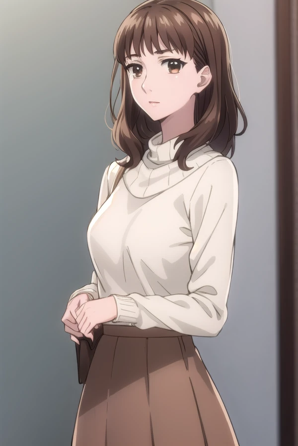 ariematsushima, <lora:arie matsushima s1-lora-nochekaiser:1>,
arie matsushima, long hair, brown hair, (brown eyes:1.5),
BREAK skirt, long sleeves, sweater, makeup, lipstick, long skirt, brown skirt, white sweater,
BREAK indoors, office,
BREAK looking at viewer, (cowboy shot:1.5),
BREAK <lyco:GoodHands-beta2:1>, (masterpiece:1.2), best quality, high resolution, unity 8k wallpaper, (illustration:0.8), (beautiful detailed eyes:1.6), extremely detailed face, perfect lighting, extremely detailed CG, (perfect hands, perfect anatomy),