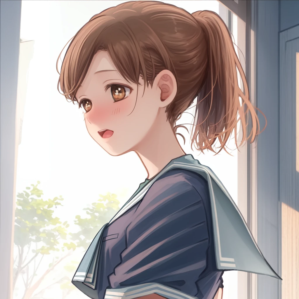 <lora:Haga_Ayano2-10:1>,1girl, solo,brown hair, brown eyes, school uniform, ponytail,short sleeves,