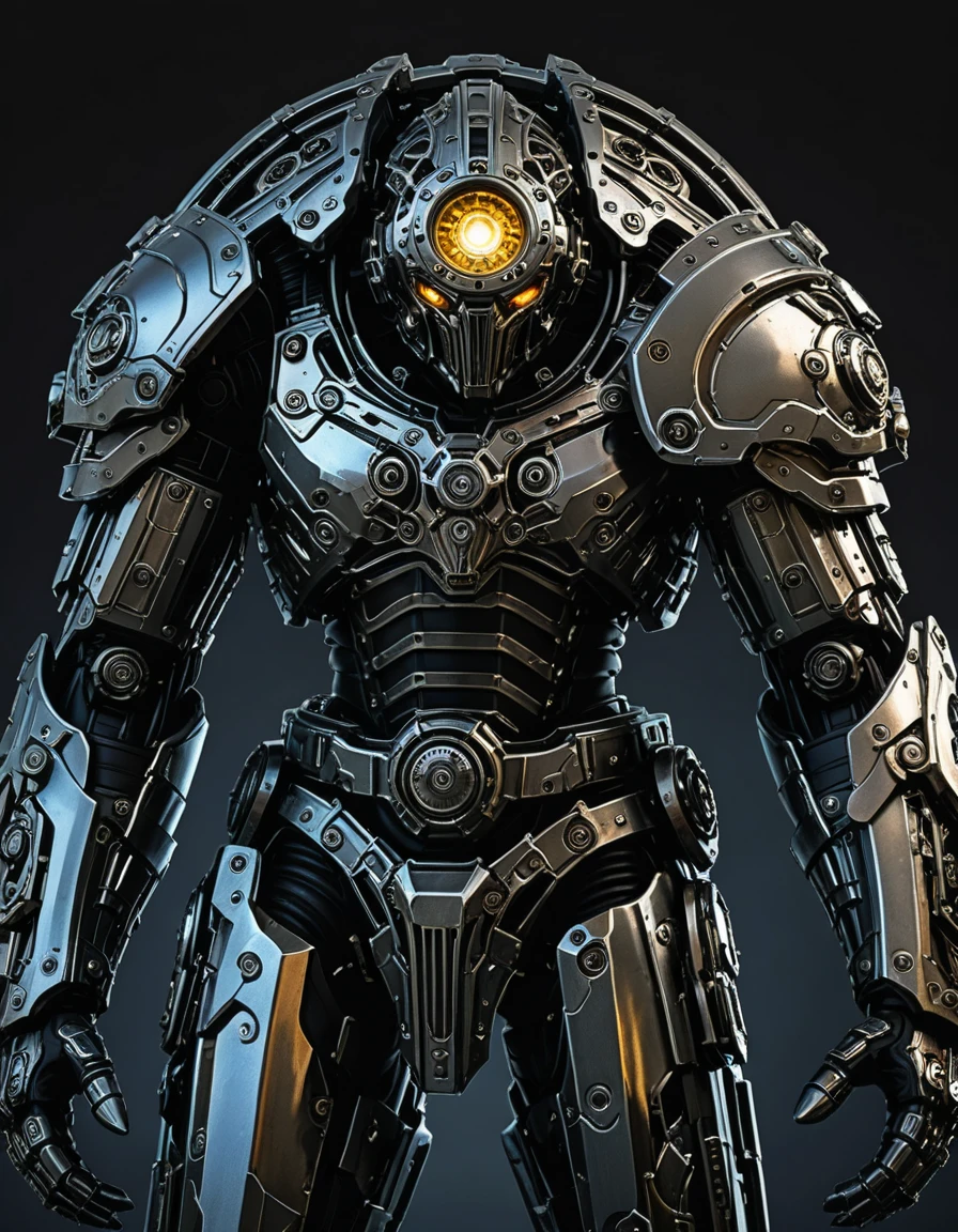 Gears turn, eyes aglow, Silent watcher in the night, Metallic sentinel