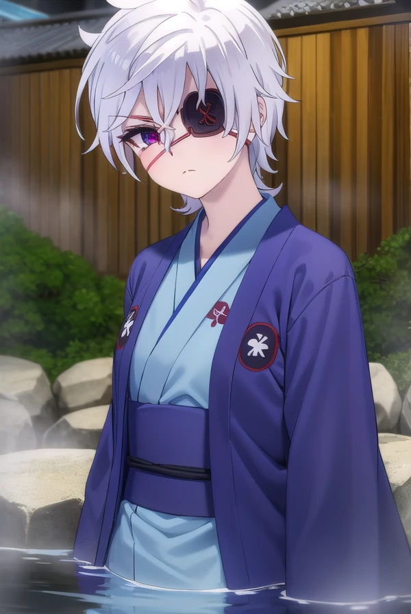 oboroshintou, <lora:oboro shintou s1-lora-nochekaiser:1>,
oboro shintou, (purple eyes:1.1), white hair, (eyepatch:1.5),
BREAK japanese clothes, kimono, blue kimono, haori,
BREAK outdoors, hot spring, onsen,
BREAK looking at viewer, (cowboy shot:1.5),
BREAK <lyco:GoodHands-beta2:1>, (masterpiece:1.2), best quality, high resolution, unity 8k wallpaper, (illustration:0.8), (beautiful detailed eyes:1.6), extremely detailed face, perfect lighting, extremely detailed CG, (perfect hands, perfect anatomy),
