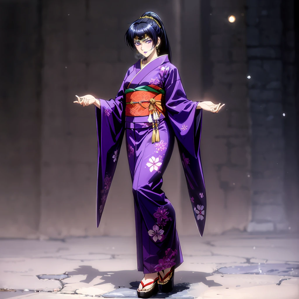 <lora:Karla002:0.7>,<lora:add_detail:1>,<lora:boldline:-0.3>,<lora:noline:0.3>,
Karla,1girl,
ponytail,black hair,purple eyes,purple lips,print_kimono,
full body,