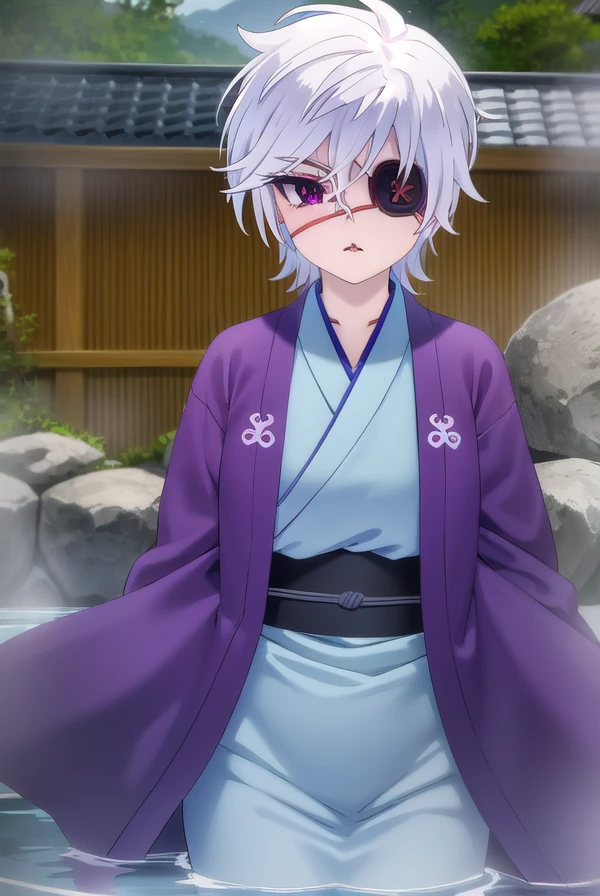 oboroshintou, <lora:oboro shintou s1-lora-nochekaiser:1>,
oboro shintou, (purple eyes:1.1), white hair, (eyepatch:1.5),
BREAK japanese clothes, kimono, blue kimono, haori,
BREAK outdoors, hot spring, onsen,
BREAK looking at viewer, (cowboy shot:1.5),
BREAK <lyco:GoodHands-beta2:1>, (masterpiece:1.2), best quality, high resolution, unity 8k wallpaper, (illustration:0.8), (beautiful detailed eyes:1.6), extremely detailed face, perfect lighting, extremely detailed CG, (perfect hands, perfect anatomy),