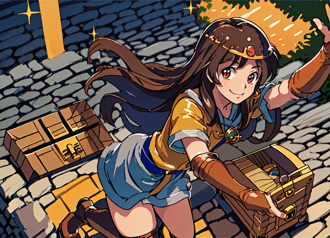 <lora:ki:0.8>,ki,masterpiece,best quality,super fine illustration,(large treasure chest:1.2),;d,a smiling face,jump up,my eyes shine,