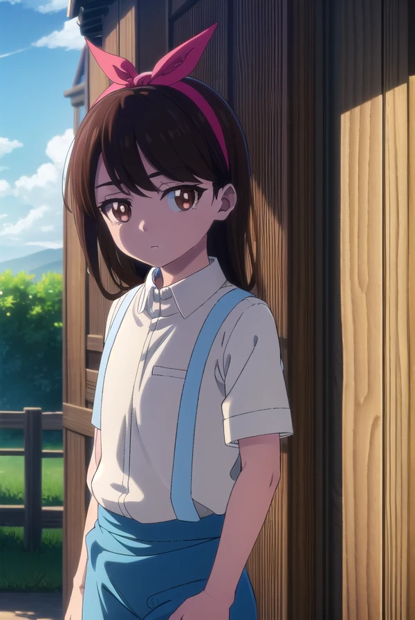 zombieanju, <lora:zom100 anju s1-lora-nochekaiser:1>,
anju, long hair, black hair, (brown eyes:1.5), hairband, ribbon, hair ribbon,
BREAK shirt, bow, white shirt, short sleeves, suspenders,
BREAK outdoors, village, sun, sky, clouds,
BREAK looking at viewer, (cowboy shot:1.5),
BREAK <lyco:GoodHands-beta2:1>, (masterpiece:1.2), best quality, high resolution, unity 8k wallpaper, (illustration:0.8), (beautiful detailed eyes:1.6), extremely detailed face, perfect lighting, extremely detailed CG, (perfect hands, perfect anatomy),