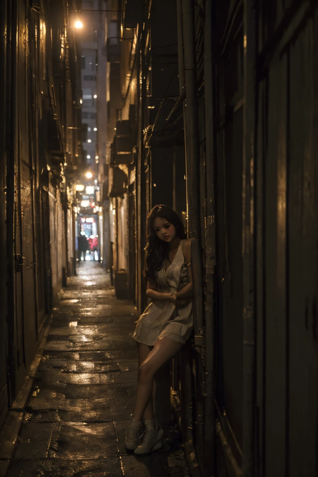 no humans,outdoors,<lora:dirty alley_v1:0.5>, ruanyi046,dirty alley,night,dark,dim lighting,, (8k, RAW photo, best quality, masterpiece:1.3),(realistic, photo-realistic:1.37),realistic skin texture,(photorealistic:1.3),(hyperrealistic:1.2), 1 cute girl,solo,( beautiful eyes:1.2),perfect face