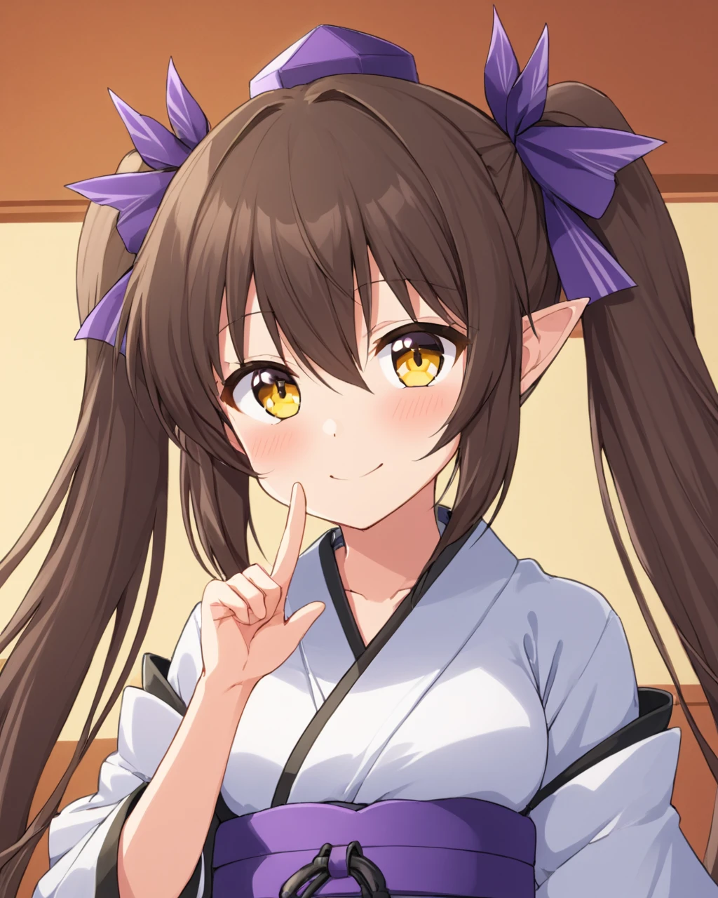 himekaidou hatate,1girl, solo, twintails, kourindou_tengu_costume, feathers, tokin_hat, blush, smile, finger_to_mouth, hair_ribbon, japanese_clothes, obi, upper_body
<lora:himekaidou_hatate_image2639_2023-12-20-000010:1>,star-shaped_pupils,symbol-shaped_pupils,. gorgeous,key visual, vibrant, studio anime,award-winning, professional, highly detailed,high budget, cinemascope