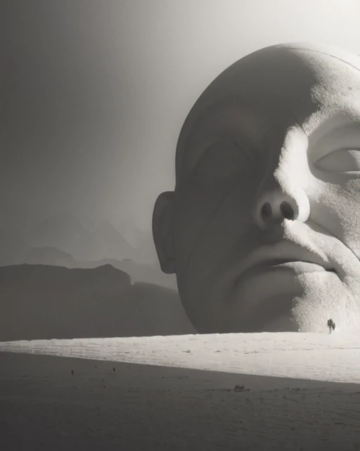 inem,light and shade,buildings,monochrome,white,(Big Dumb Object:1.1),(giant sculpture:1.3),<lora:BDO-B:1>,