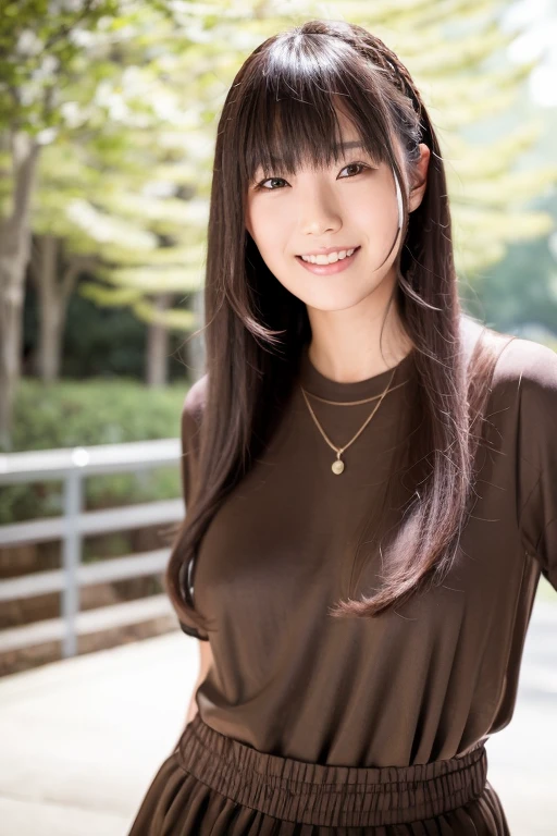 1girl, (wearing a casual clothes:1.6),(RAW photo, best quality), (realistic, photo-realistic:1.4), masterpiece, an extremely delicate and beautiful, extremely detailed, 2k wallpaper, Amazing, finely detail, extremely detailed CG unity 8k wallpaper, ultra-detailed, highres, soft light, beautiful detailed girl, extremely detailed eyes and face, beautiful detailed nose, beautiful detailed eyes,cinematic lighting,(in the park:1.6),perfect anatomy,slender body,(laughing:1.4),(japanese idol:1.4),(close up:1.2),(looking at viewer:1.4),(front view:2.0),cinematic angle,(wavy long hair:1.2),standing,(cleavage:1.4),(brown eyes:1.6),  <lora:ishikawayui_lora-10:0.8>