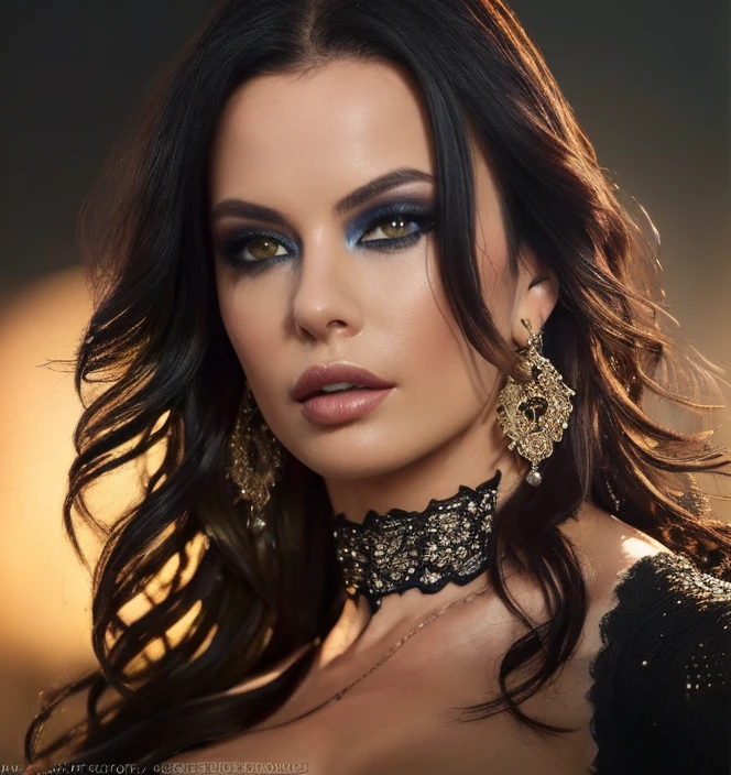 (masterpiece:1.2), (best quality,:1.2), 8k, HDR, ultra detailed, ((photorealistic)), professional light, cinematic lighting, fashion photography, ambient lighting, face lighting, Brandy, <lora:Brandy-10:1>, dynamic pose, earrings, choker, messy and long hair, dark makeup, ((portrait shot)), OverallDetail, fhanddetail, ffacedetail, <lora:detail_slider_v4:2>