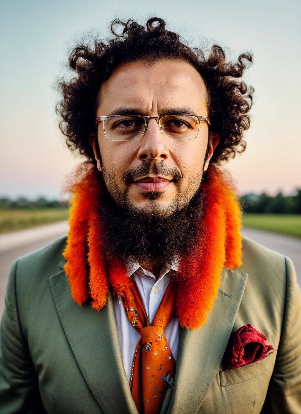 <lora:locon_furkangozukara_v1_from_v1_64_32:1> , natural lighting, epiCPhoto, <lora:add_detail:0.7> in epic jesus beard, portrait of ((sks person)) by Flora Borsi, style by Flora Borsi, bold, bright colours, orange Mohawk haircut, ((Flora Borsi))