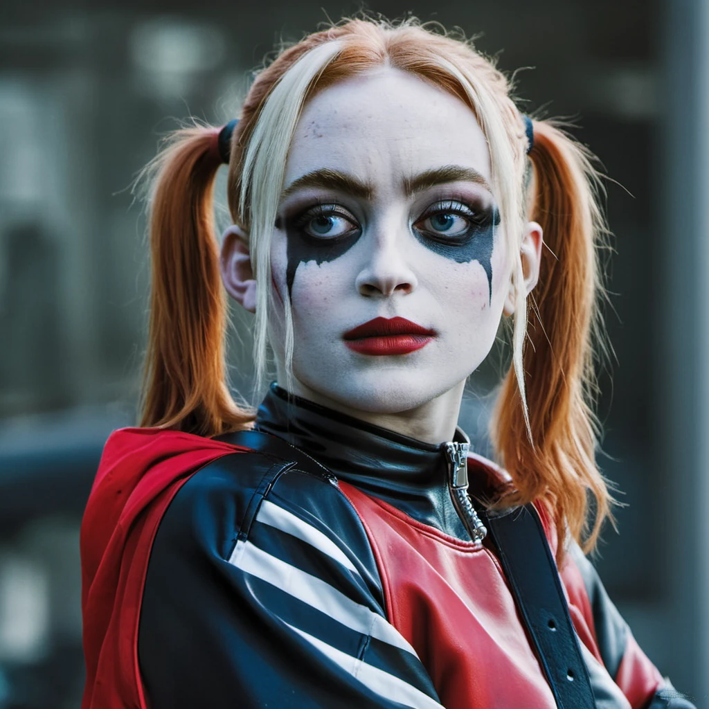 Photo of an actress dressed as Harley Quinn, high quality, skin texture visible, <lora:sasink_xl_1_standard_merged_30_35_72_05_02_04:1>