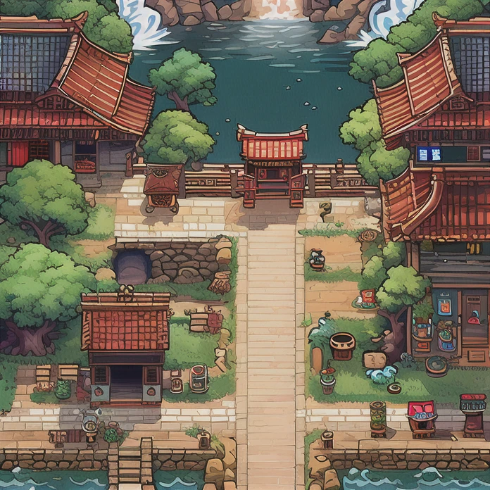 scenery,outdoors,east asian architecture,mountain,chinese town scene,2d game scene,<lora:chinese town:1>,