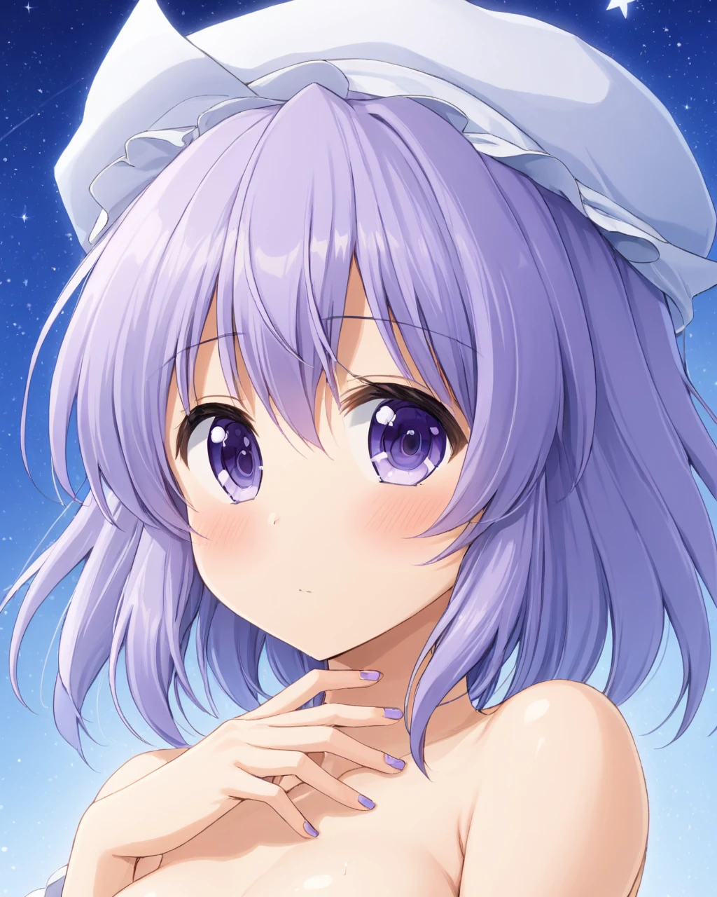 letty whiterock,1girl, solo, hat, nail_polish, nude, blush, fingernails, upper_body
<lora:letty_whiterock_image2226_2023-12-17-000010:1>,star-shaped_pupils,symbol-shaped_pupils,. gorgeous,key visual, vibrant, studio anime,award-winning, professional, highly detailed,high budget, cinemascope