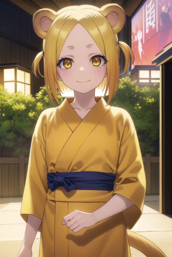 koyuzushigaraki, <lora:koyuzu shigaraki s1-lora-nochekaiser:1>,
koyuzu shigaraki, short hair, blonde hair, animal ears, twintails, (yellow eyes:1.3), smile,
BREAK tail, japanese clothes, kimono, sash, obi, orange kimono,
BREAK outdoors, hot spring, onsen,
BREAK looking at viewer, (cowboy shot:1.5),
BREAK <lyco:GoodHands-beta2:1>, (masterpiece:1.2), best quality, high resolution, unity 8k wallpaper, (illustration:0.8), (beautiful detailed eyes:1.6), extremely detailed face, perfect lighting, extremely detailed CG, (perfect hands, perfect anatomy),