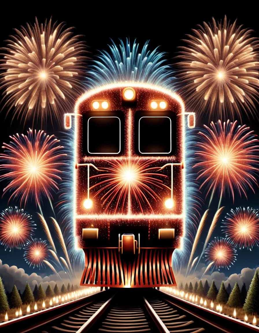 fireworkart, train made of fireworks