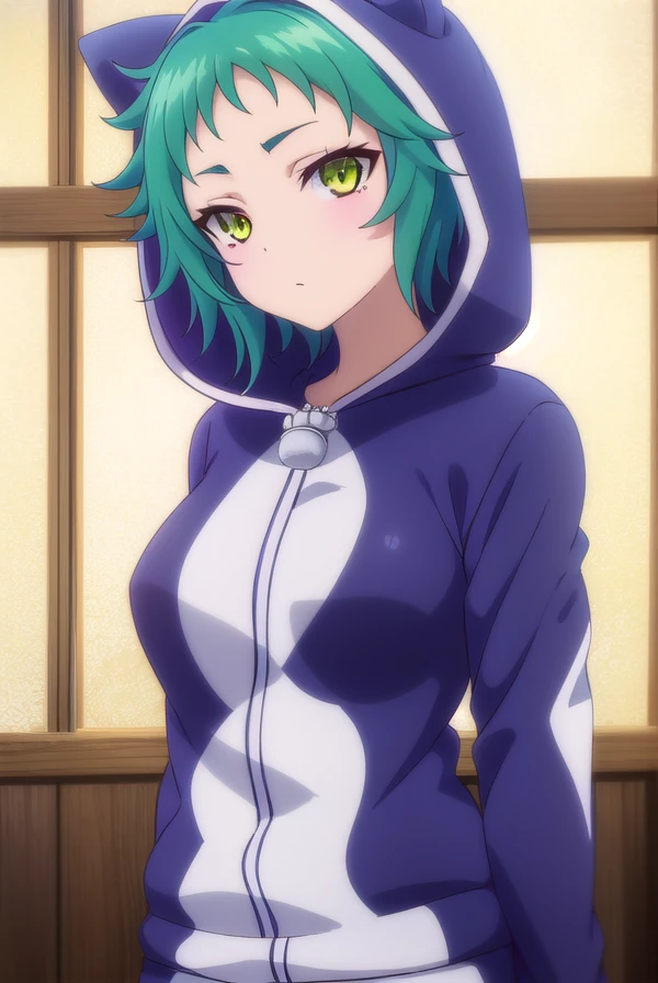 yayafushiguro, <lora:yaya fushiguro s1-lora-nochekaiser:1>,
yaya fushiguro, short hair, (green eyes:1.3), green hair,
BREAK long sleeves, hood, hoodie, animal hood, track suit, cat hood,
BREAK outdoors, onsen, hot spring,
BREAK looking at viewer, (cowboy shot:1.5),
BREAK <lyco:GoodHands-beta2:1>, (masterpiece:1.2), best quality, high resolution, unity 8k wallpaper, (illustration:0.8), (beautiful detailed eyes:1.6), extremely detailed face, perfect lighting, extremely detailed CG, (perfect hands, perfect anatomy),