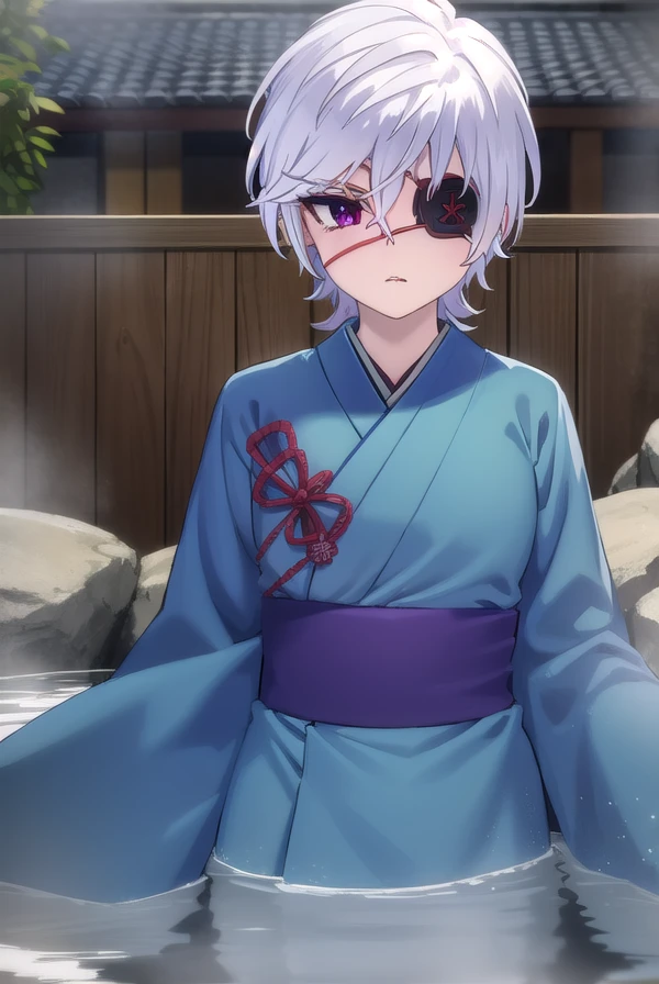 oboroshintou, <lora:oboro shintou s1-lora-nochekaiser:1>,
oboro shintou, (purple eyes:1.1), white hair, (eyepatch:1.5),
BREAK japanese clothes, kimono, blue kimono, haori,
BREAK outdoors, hot spring, onsen,
BREAK looking at viewer, (cowboy shot:1.5),
BREAK <lyco:GoodHands-beta2:1>, (masterpiece:1.2), best quality, high resolution, unity 8k wallpaper, (illustration:0.8), (beautiful detailed eyes:1.6), extremely detailed face, perfect lighting, extremely detailed CG, (perfect hands, perfect anatomy),