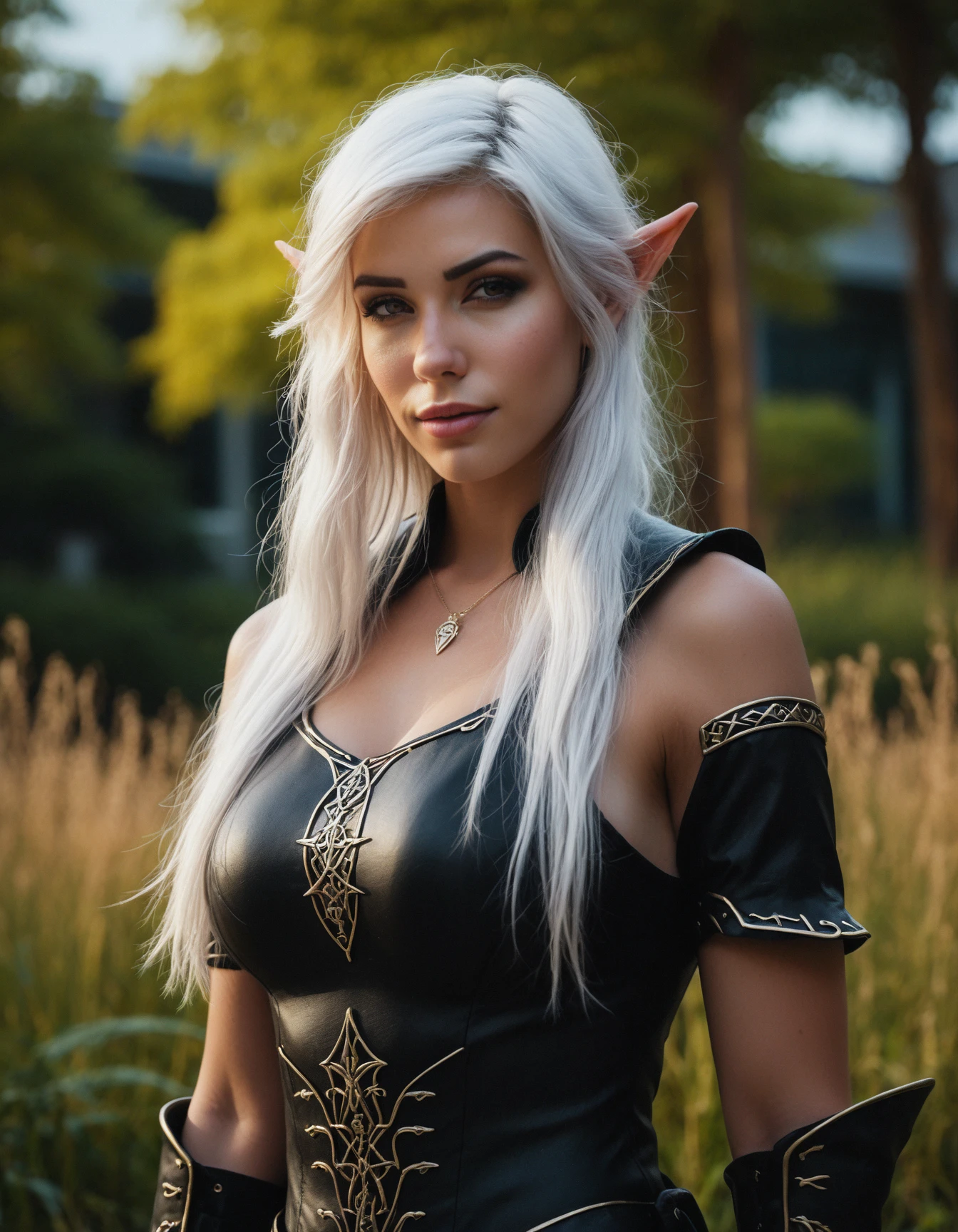 cinematic photo bust shot of (((ohwx woman))) <lora:alanah_dh128_v1-step00010000:1.1> a dark elf witch in field, sunny, highly detailed, d & d, fantasy, highly detailed, digital painting, trending on artstation, concept art, sharp focus, illustration, global illumination, ray tracing, realistic shaded, art by artgerm and greg rutkowski and fuji choko and viktoria gavrilenko and hoang lap . 35mm photograph, film, bokeh, professional, 4k, highly detailed