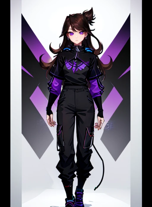 best quality, (masterpiece),(ultra-detailed), (high quality), (high resolution), <lora:jaidenvt-10:0.7> ,long hair , brown hair, purple eyes, earrings, piercing, bangs,jaiden, jewelry, jacket, pants,