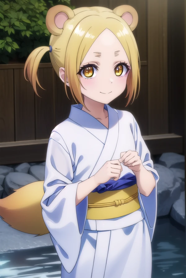 koyuzushigaraki, <lora:koyuzu shigaraki s1-lora-nochekaiser:1>,
koyuzu shigaraki, short hair, blonde hair, animal ears, twintails, (yellow eyes:1.3), smile,
BREAK tail, japanese clothes, kimono, sash, obi, orange kimono,
BREAK outdoors, hot spring, onsen,
BREAK looking at viewer, (cowboy shot:1.5),
BREAK <lyco:GoodHands-beta2:1>, (masterpiece:1.2), best quality, high resolution, unity 8k wallpaper, (illustration:0.8), (beautiful detailed eyes:1.6), extremely detailed face, perfect lighting, extremely detailed CG, (perfect hands, perfect anatomy),