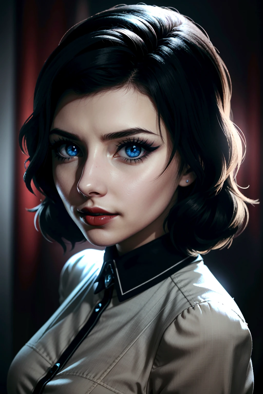((ultra detailed, masterpiece, best quality))
<lora:BioshockBurialElizabeth:0.9>
BioshockBurialElizabeth, 1girl, solo, black hair, blue eyes, red lipstick, portrait