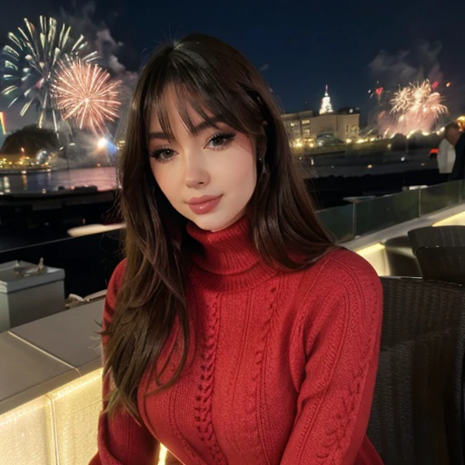 <lora:jenaurf_sd15_512_128_64_v1:1>jenaurf,1girl,looking at viewer, new years eve party fireworks in background, wearing a turtleneck sweater
