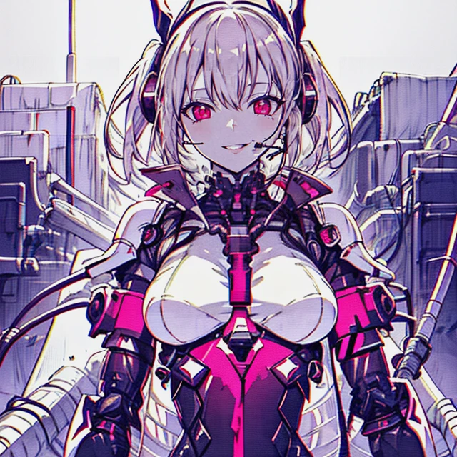 best quality,masterpiece,chromatic aberration, 1girl, solo, cable, breasts, parted lips, upper body,gloves, medium breasts,smile,science fiction,<lora:XenotripStyle16:1>