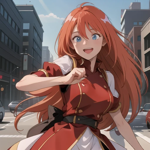 (masterpiece:1.4), high quality, high definition, sharp focus, detailed clothes, detailed body, detailed face, anime, best quality, 4k, 8k, absurd resolution, intricate detail, detailed hands, detailed eyes, animation, illustration, highly detailed, highres, extremely detailed, red hair, long hair, <lora:hyperdenoiser_v090:0.6>, (looking at viewer:1.6), blue eyes, smile, <lora:perfetfingers:1>, OverallDetail, edgQuality, Earth-QualityPos, BodyPositive, Best_QualityPos, rushing out of burning city,screaming, Cowboy shot, 1girl, breasts, ah1, <lora:hyperrefiner_v090:0.6>, <lora:Grandis_Granva:1>