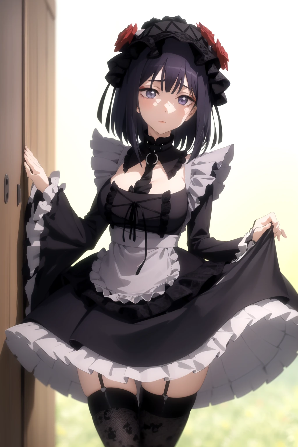 <lora:psoft_my_dress-up_darling_v1.0:1>
1girl, cowboy shot,
kuroe shizuku, maid, bonnet, thighhighs,, masterpiece, best quality, highly detailed