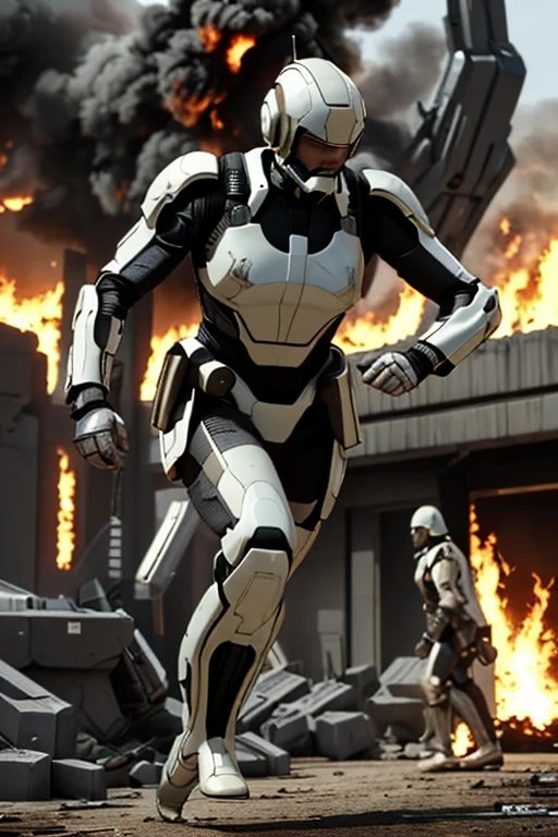 sci-fi, battlefield , fire,((realistic)), soldiers, fighting, shooting, running