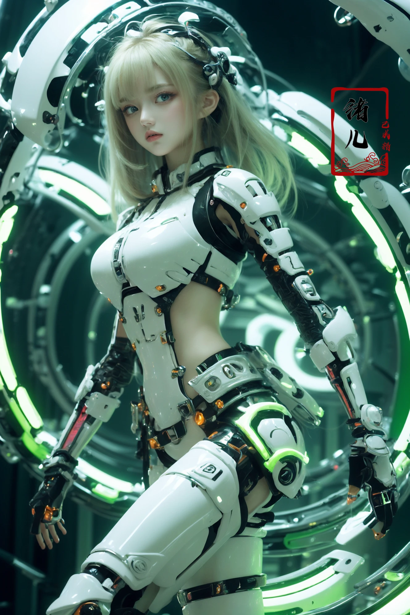 (masterpiece,top quality,best quality,official art,beautiful and aesthetic:1.2),
fluorescent green themeblue eyes
<lora:~Q?-[SZ\Ys robotic girl:0.8>