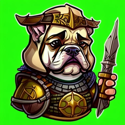 Evang style cartoon cute bulldog dressed as a Viking