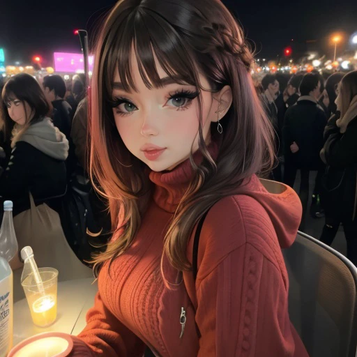 <lora:jenaurf_sd15_512_128_64_v1:1>jenaurf,1girl,looking at viewer, new years eve party fireworks in background, wearing a turtleneck sweater