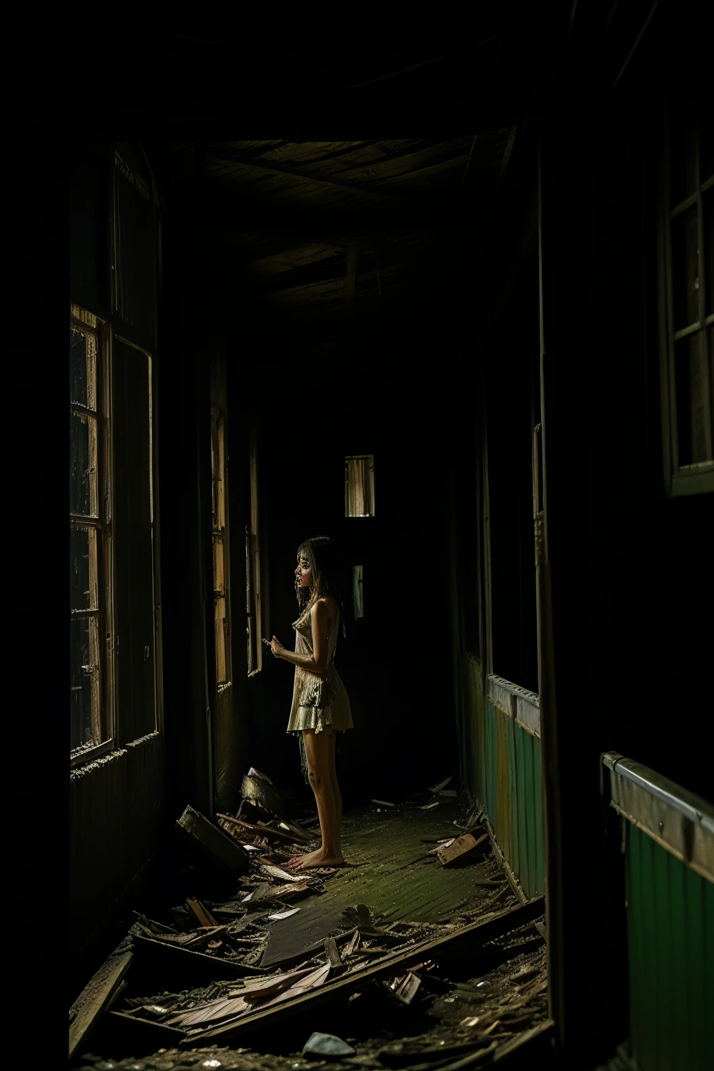<lora:abandoned school_v1:0.6>,ruanyi056,indoors,<lora:nighttime_v1:1.5>,<lora:detail_slider_v4:5>,(red-panic-button-positive:1.2),night,dark,moonlight,school,school desk,classroom,chalkboard,window,broken window,silent hill \(series\),1girl,nude,bottomless,standing,full body,barefoot,, best quality,masterpiece,high quality,real,realistic,super detailed,full detail,8K,