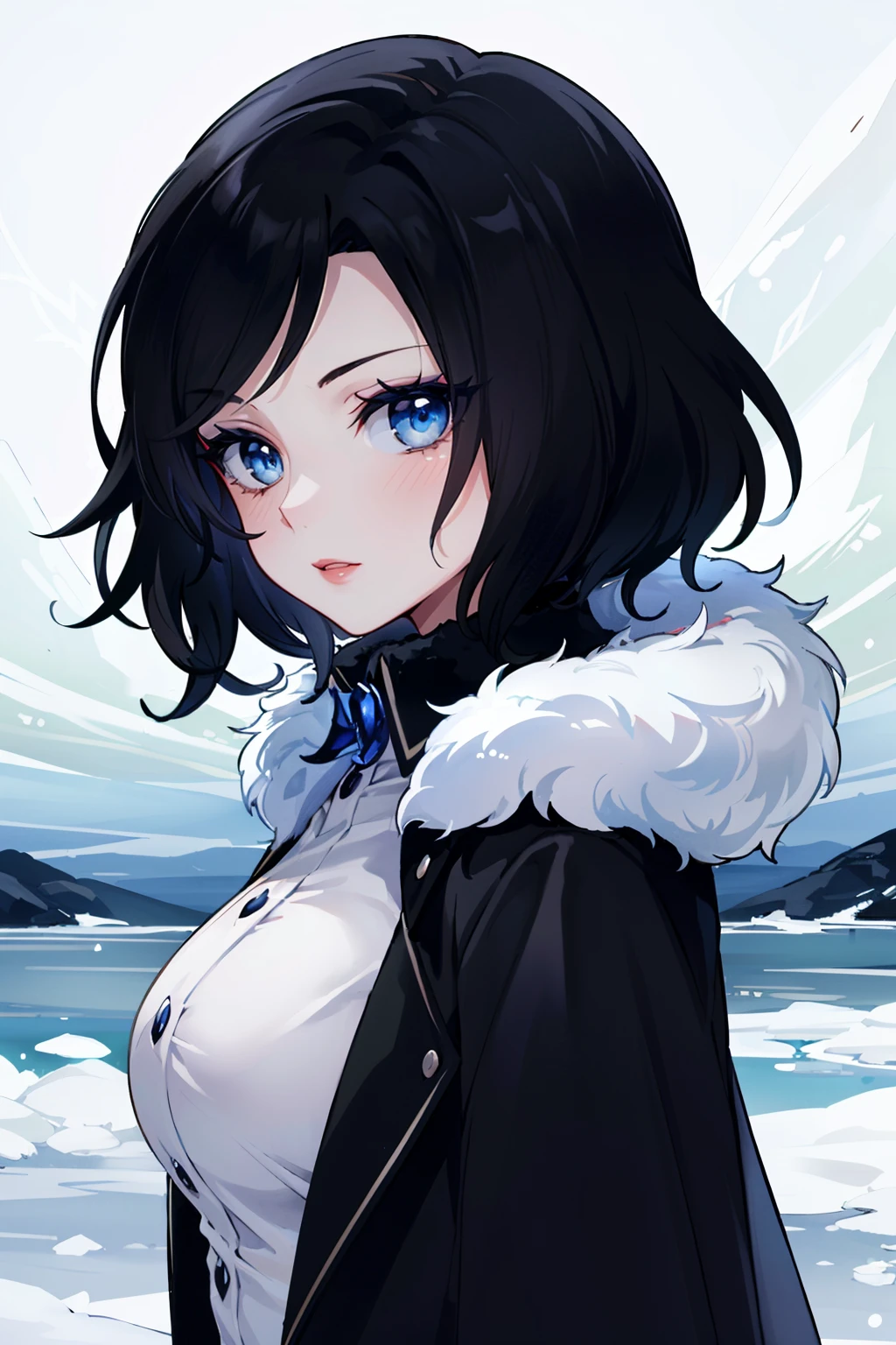 ((ultra detailed, masterpiece, best quality))
<lora:BioshockBurialElizabeth:0.9>
BioshockBurialElizabeth, 1girl, solo, black hair, blue eyes, red lipstick, exploring the vast, icy expanse of the Arctic, wrapped in a warm fur-lined coat
