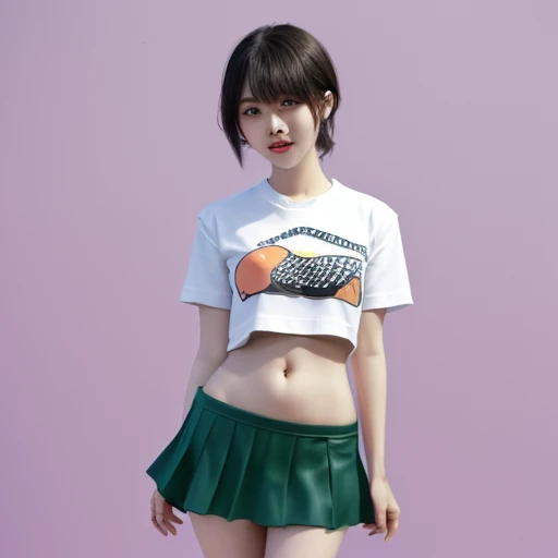 one wearing a navel shirt and a mini skirt,jorouyome-chan,<lora:aki:1>,