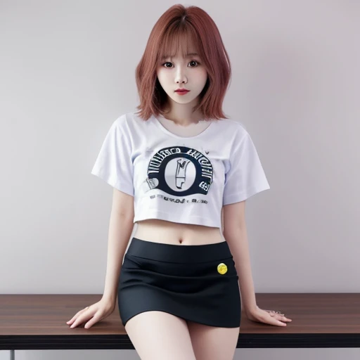 one wearing a navel shirt and a mini skirt,jorouyome-chan,<lora:aki:1>,