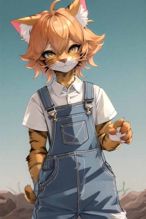 <lora:CatgirlLoraV6:1> catboy, overalls