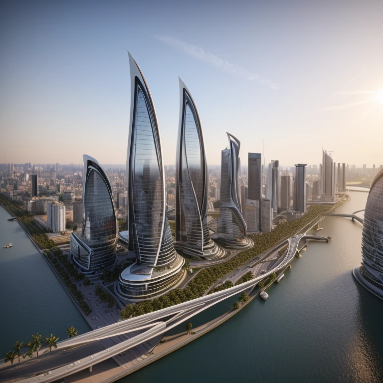 professional 3d model Zaha Hadid surrealist hotel in the City, a beautiful city, volumetric light detailed,river,sunlight
. octane render, highly detailed, volumetric, dramatic lighting