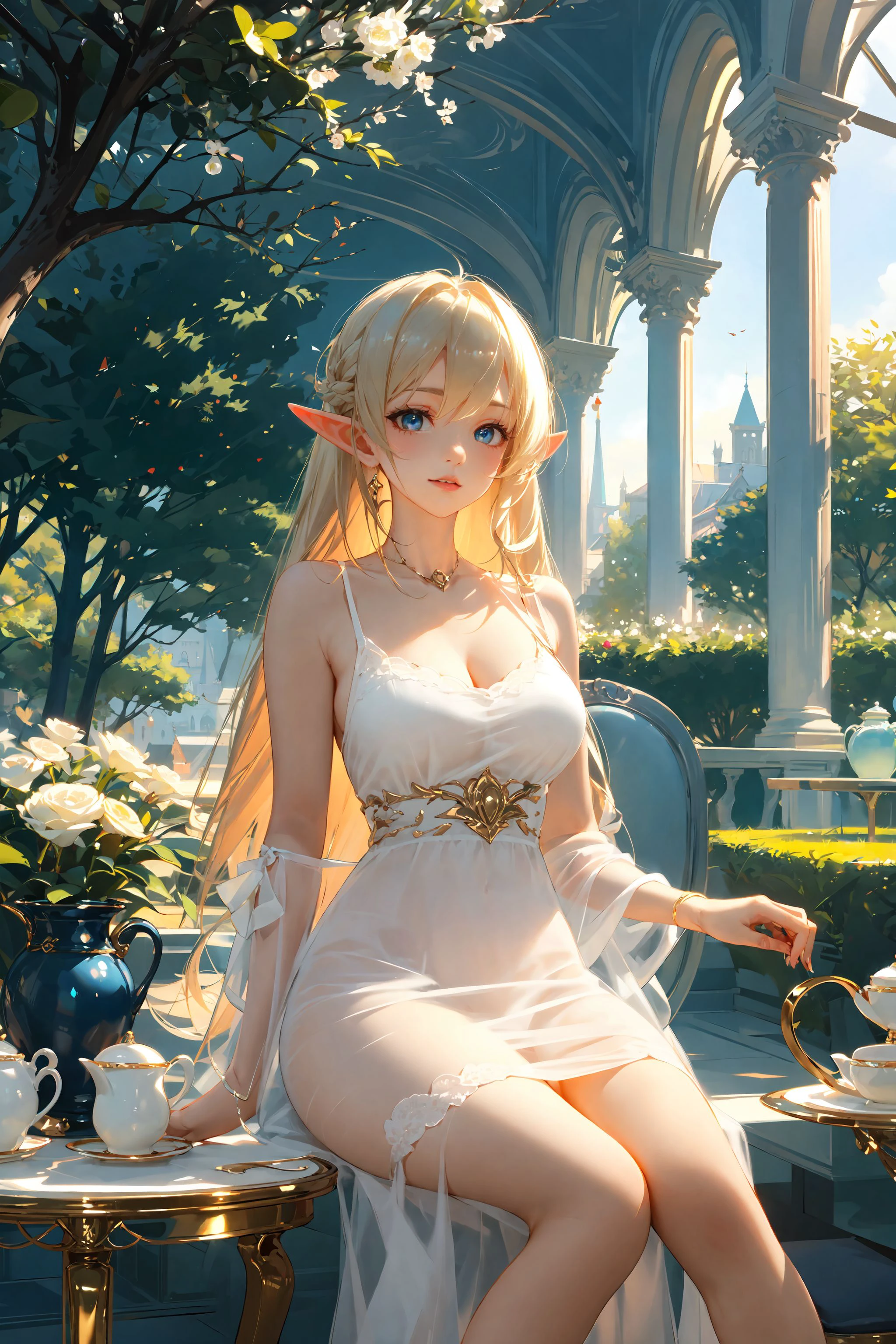 chocolate,1girl,elf,blonde hair,very long hair,wavy hair,blue eyes,
<lora:Chocolate-000018:0.4>,