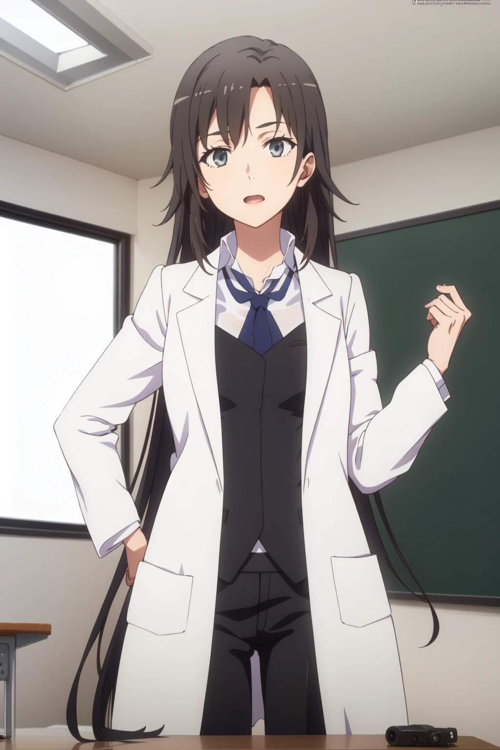 masterpiece,best quality,best quality,Amazing,<lora:shizukasimple2-000029:0.75>,shizukasensei,1girl,cowboy shot,classroom,labcoat,