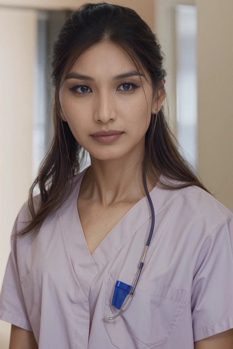 headshot, nurse in scrubs, hospital, worried expression, soft colors, masterpiece, high quality, (high detailed skin:1.1)
<lora:gemma_chan_lora_v01:1> gchan