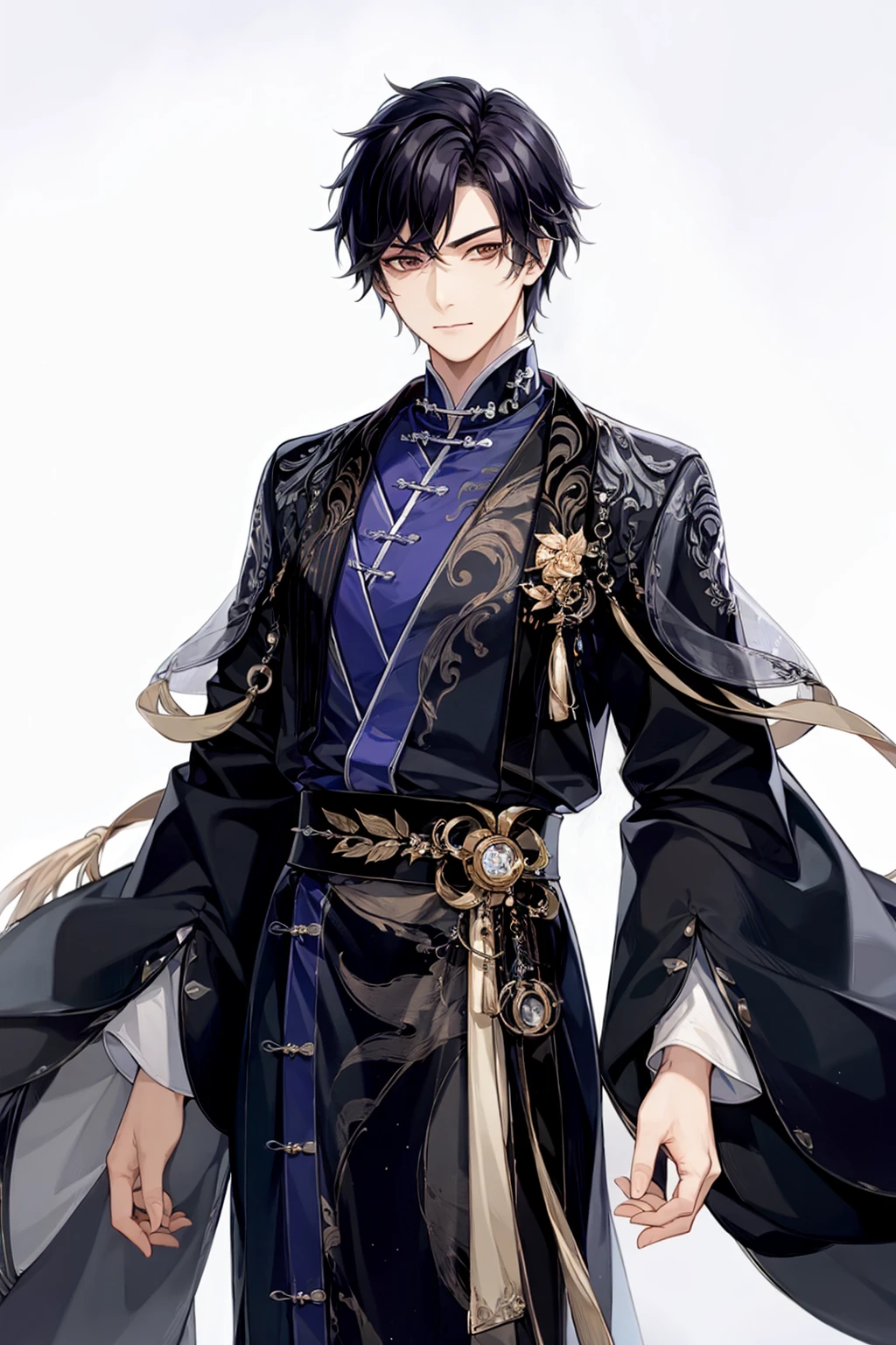 masterpiece, best quality, <lora:fstyle03-000005:1>,1boy,solo, male focus, chinese clothes, hanfu,simple background,