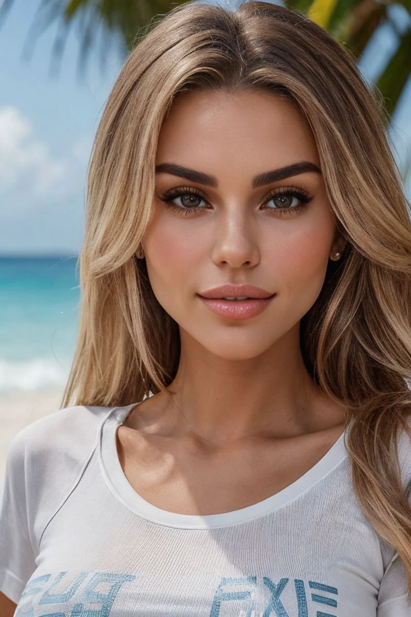 headshot of S196_SaraCrumbleleg,a gorgeous woman,on a (beach:1.1),wearing an (off-the-shoulder sweater:1.1),(sunset:1.1),(8k, RAW photo, best quality, depth of field, ultra high res:1.2),(absurdres, intricate, photorealistic, masterpiece, ultra-detailed:1.3),