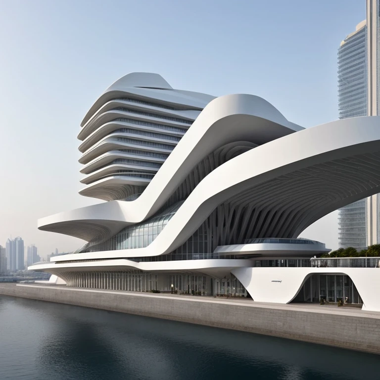 Architectural style Create an image of a Zaha Hadid-inspired brutalist historical site within a bustling megalopolis. The structure should be made of chukum, highlighting the robust and raw elegance of Zaha Hadid's architectural vision. . Clean lines, geometric shapes, minimalist, modern, architectural drawing, highly detailed
